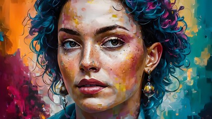 Close-up theoretical artistic creation representation of lady with energetic colors