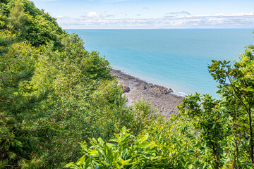 Looking down on First Rocks, in the Bristol Channel near Gore Point, from the South West Coast Path...