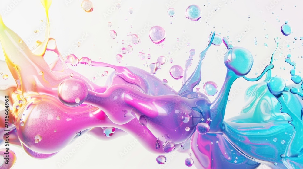 Wall mural 3d render of abstract gradient colorful fluids drop, soap bubble, blob that floating on the air isol