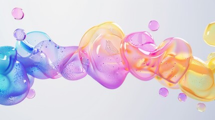 3d render of abstract gradient colorful fluids drop, soap bubble, blob that floating on the air isolated on white background