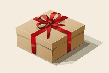 Fototapeta premium Classic gift box wrapped with a red ribbon on a neutral background perfect for festive seasons gifting ideas.