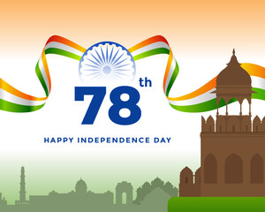 78th Independence day of India greeting with tricolor Indian flag. 15th August template for website and social media.