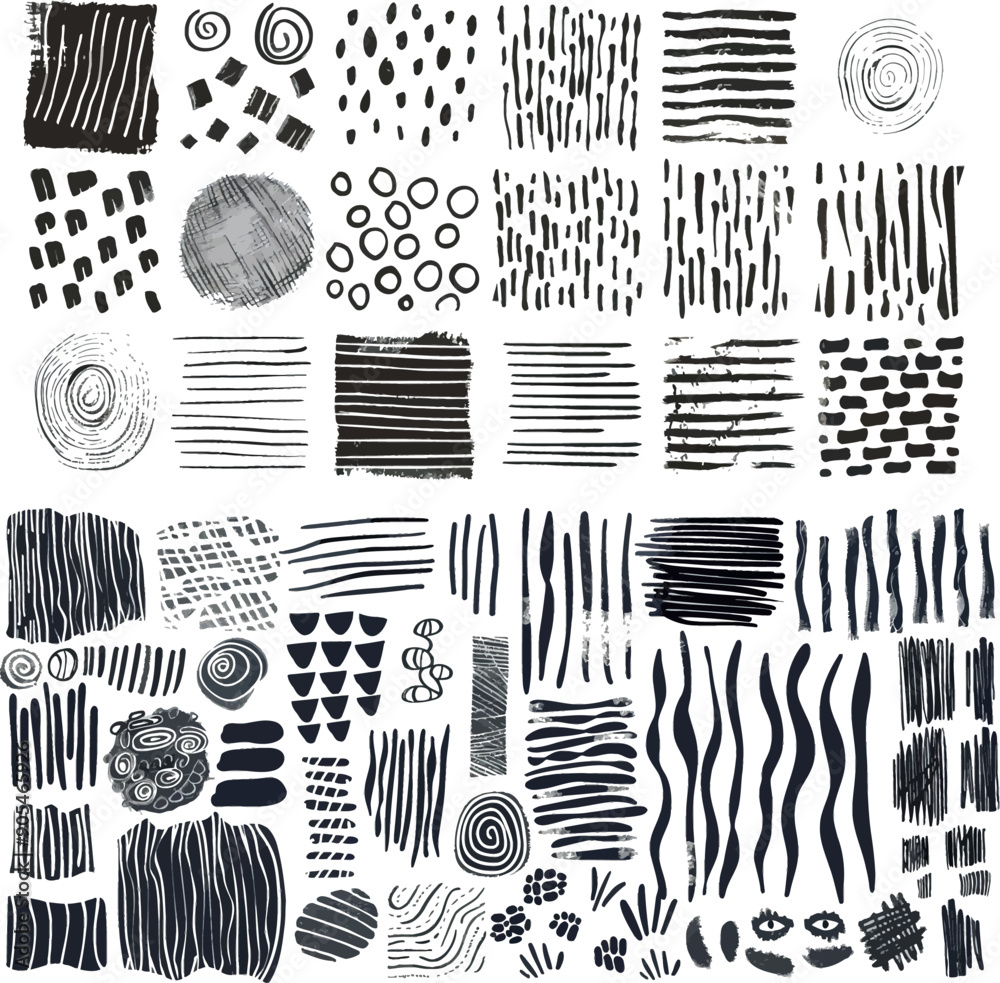 Fototapete textures of dirty lines, scratches and abstract strokes. isolated set of doodles and scribbles.