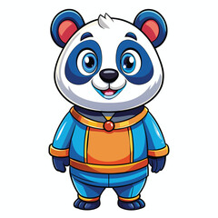 Smiling Panda Bear Cartoon Character in Blue and Orange Suit