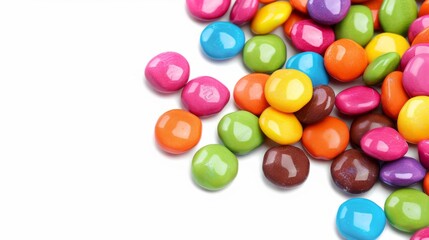 Smarties in corner, rounded colorful candies isolated on white background