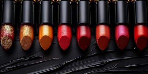 Vibrant lipstick collection on black velvet mockup