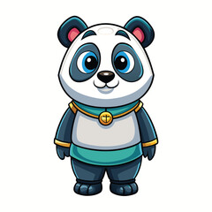 Cartoon Panda with Blue Eyes Wearing a Teal and Gold Outfit