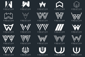 Mega logo collection, Abstract letter W logo design. icons for business	