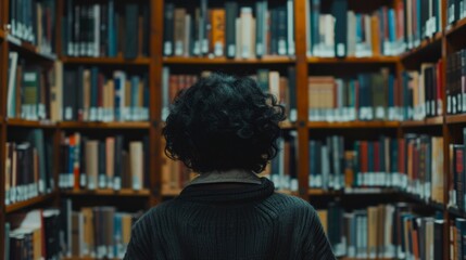 Writer in the background of a library generative ai