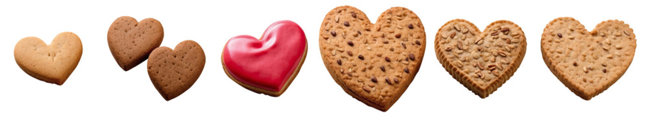 Heart Love shape cookie cookies biscuit, classic and nut set agains on white solid background
