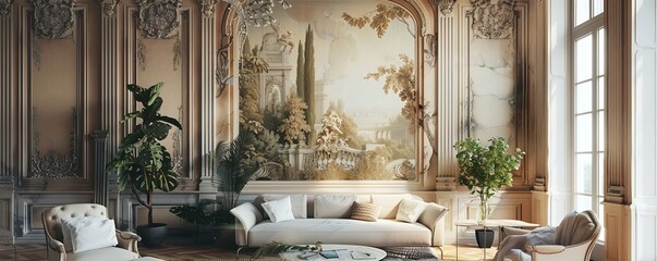 Wall decoration with a mix of abstract and traditional elements, combining classic elegance with modern flair