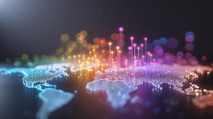 Craft a 3D data visualization of global internet usage, with towers representing different countries