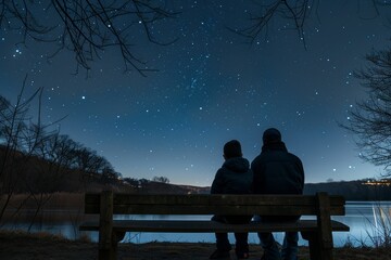 Dad and son having a deep conversation while stargazing on a clear night