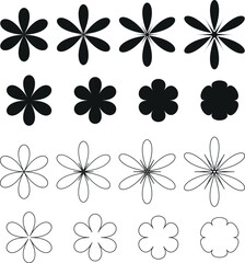 flower silhouette outline vector illustration, daisy line art stencil, floral doodle art black and white icon logo, spring flower nature pattern design
