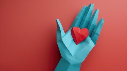 Paper hand with heart supporting pandemic donations background