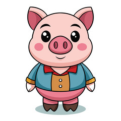 Obraz premium Cartoon pig wearing blue shirt with red collar and yellow cuffs