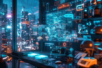 Fototapeta premium digital smart city, internet of things
