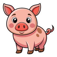 Cartoon illustration of a cute pink pig with brown spots