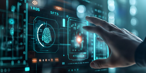 Obraz premium Futuristic User Interface Concept with Graphical User Interface GUI on Virtual Screen, Advanced Head Up Display HUD and Internet of Things Integration