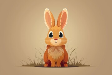 Fototapeta premium Cute Cartoon Bunny Rabbit Sitting in Grass