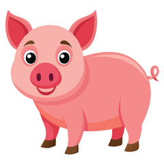 Fototapeta premium A Cute Cartoon Pig with Pink Skin and a Curled Tail