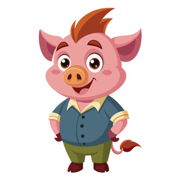 recommend clip art: Cartoon pig wearing a blue shirt and green pants