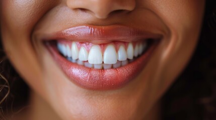 Bright Smile of a Young Woman With Healthy Teeth and Glossy Lips Outdoors in Daylight