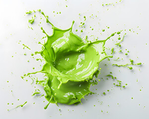 Top View Green smoothie splash on white surface