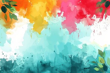 Fototapeta premium Abstract Watercolor Background with Green Leaves