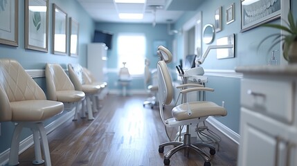 Brightly Lit Dental Office Interior With Modern Equipment and Comfortable Chairs for Patients