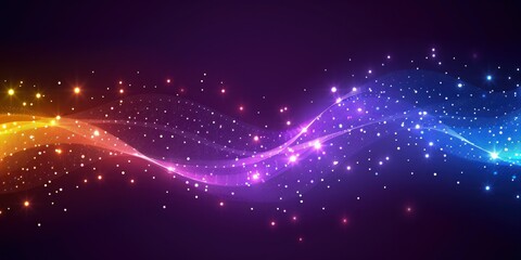 Fototapeta premium Colorful light waves on dark background, bright particles create dynamic visual