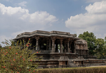 Fototapeta premium The Hoysaleswara Temple in Halebidu is famous for its sculptures, intricate reliefs, detailed friezes, as well as its history and iconography.