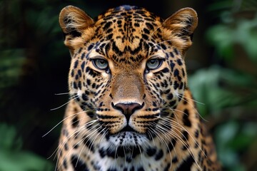Obraz premium A majestic leopard stares intensely at the camera