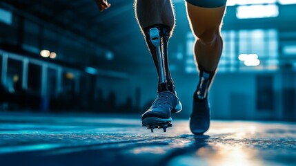 High-definition capture of an athlete with prosthetic limb, in action, determination visible