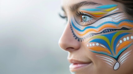 Colorful Maori facial tattoo (Ta moko), close-up portrait.