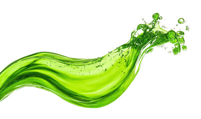 A wave of green liquid with bubbles on a white or transparent background