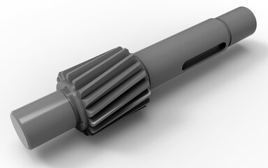 3D rendering - metallic geared shaft