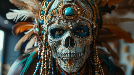 Witch Doctor Costume with Skull Mask and Beads