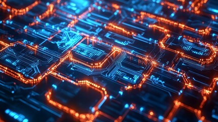 Obraz premium Hyper-detailed image of a blockchain visualization, interconnected nodes, data flow