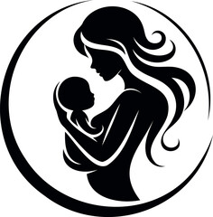 A woman with a baby in her arms silhouette