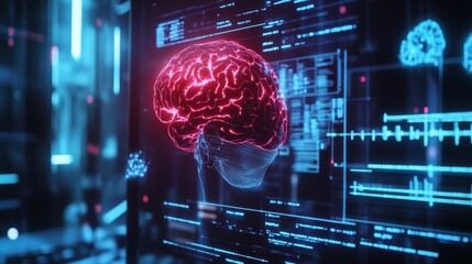 Ultra-clear shot of a brain-computer interface in use, neural activity visualization