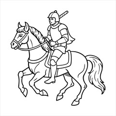 A brave knight riding a majestic steed into battle line art vector