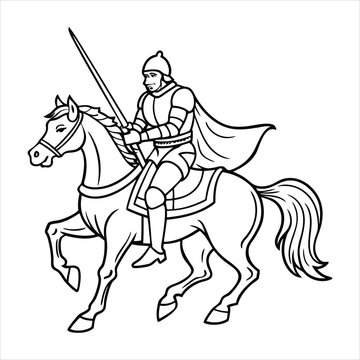 recommend clip art: A brave knight riding a majestic steed into battle line art vector