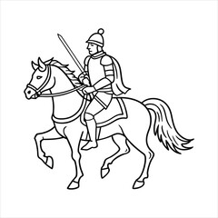 A brave knight riding a majestic steed into battle line art vector