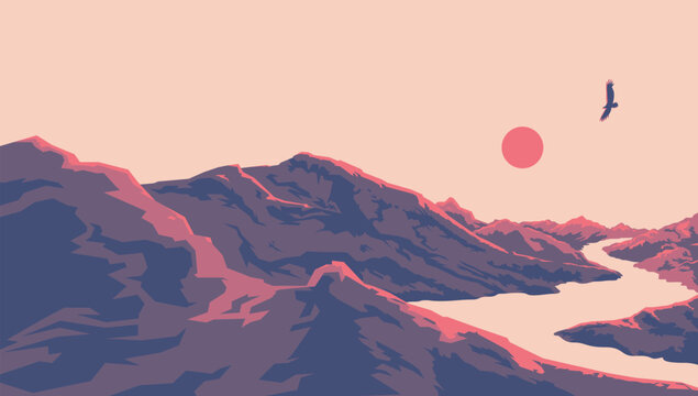Nature mountains landscape posterised illustration design