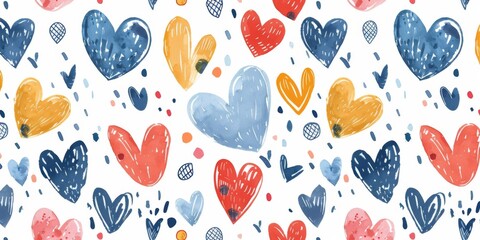 Hand-drawn Seamless Pattern with Assorted Elements like Dots and Shapes, Offering Creative Text Space for Custom Messages and Designs