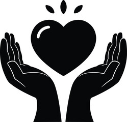 Obraz premium Vector Silhouette of Heart in Hands