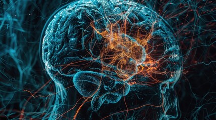 A high-resolution close-up of a brain scan, with detailed imaging of neural pathways and structures, showcasing the advancements in neuroimaging technology and its role in understanding brain function
