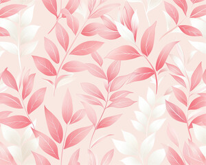 Fototapeta premium Light Pink Floral - leaves, pink, white, pattern, background, nature, floral, foliage, botanical, seamless, wallpaper, pastel, design, texture, leaf, decorative, abstract