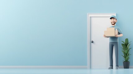 Fototapeta premium 3D render of a courier delivering a parcel to a modern home